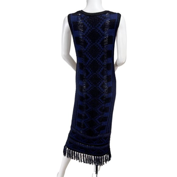 Scotch & Soda Maison Scotch Blue Knit Sleeveless Sweater Dress Fringe Trim M - Picture 3 of 9